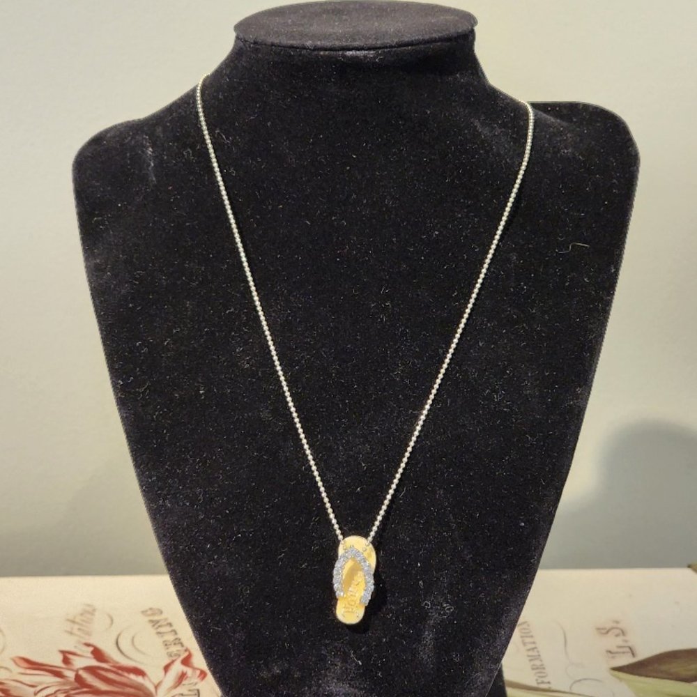 Lia Flip Flop Pendant with Clear Rhinestones Necklace from Hawaii
